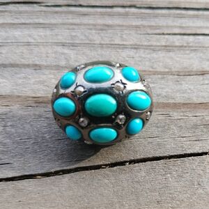 Vintage Turquoise, Diamond And  Sterling Silver Egg Pendant